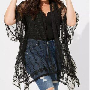 Torrid Lace Ruana Sheer‎ Shawl Black Plus Size Boho Whimsigoth Romantic Layering